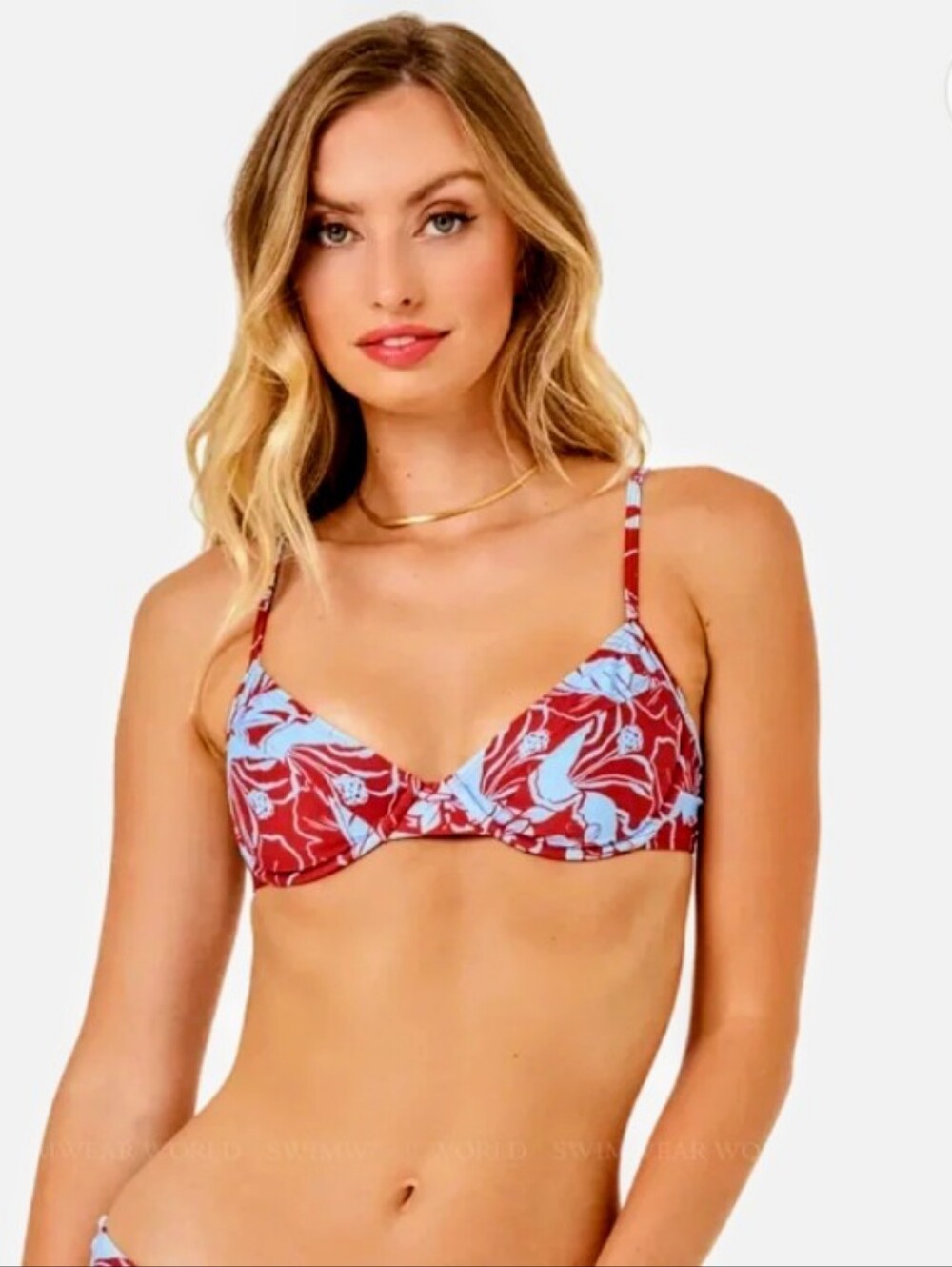 L-Space XS Floral Print Rust & Light Blue Bikini Top Underwire Adjustable Straps